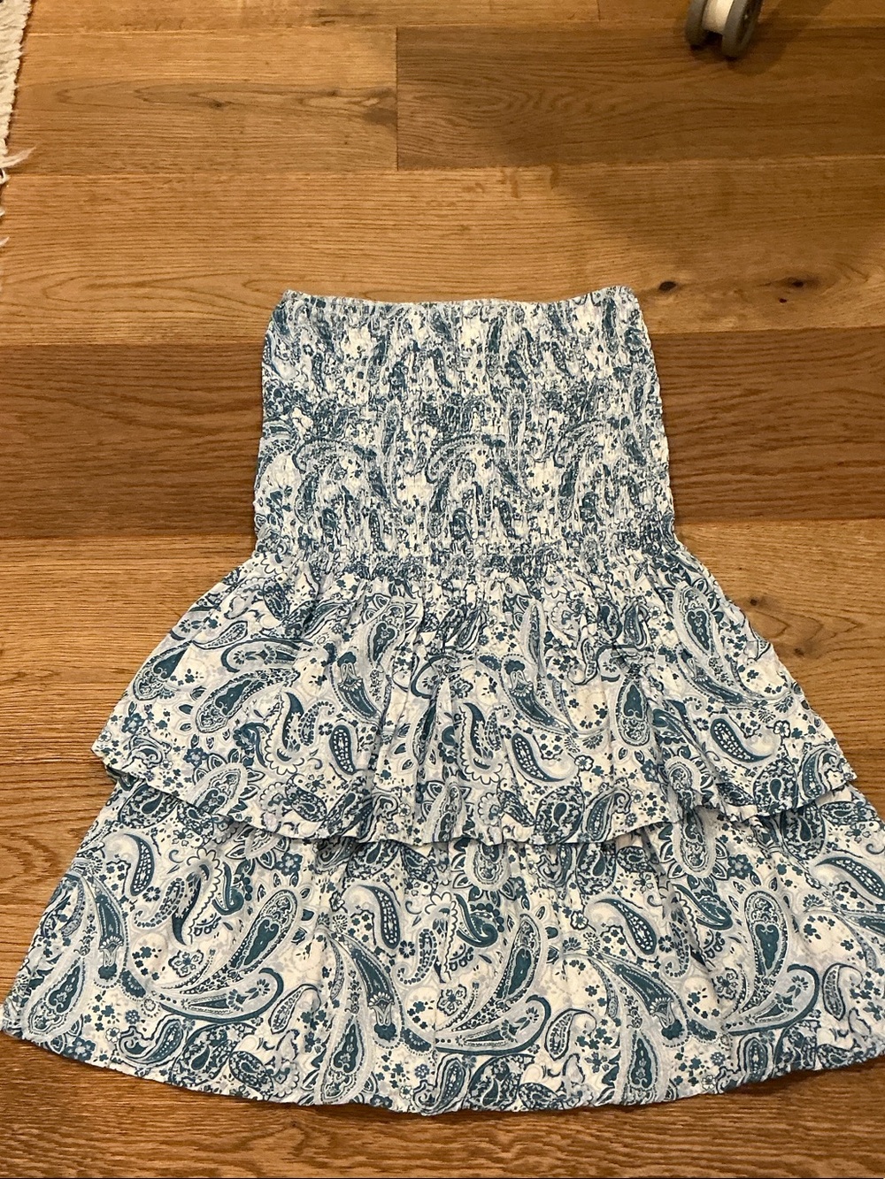 Smocked Blue Paisley Tiered Mini Skirt